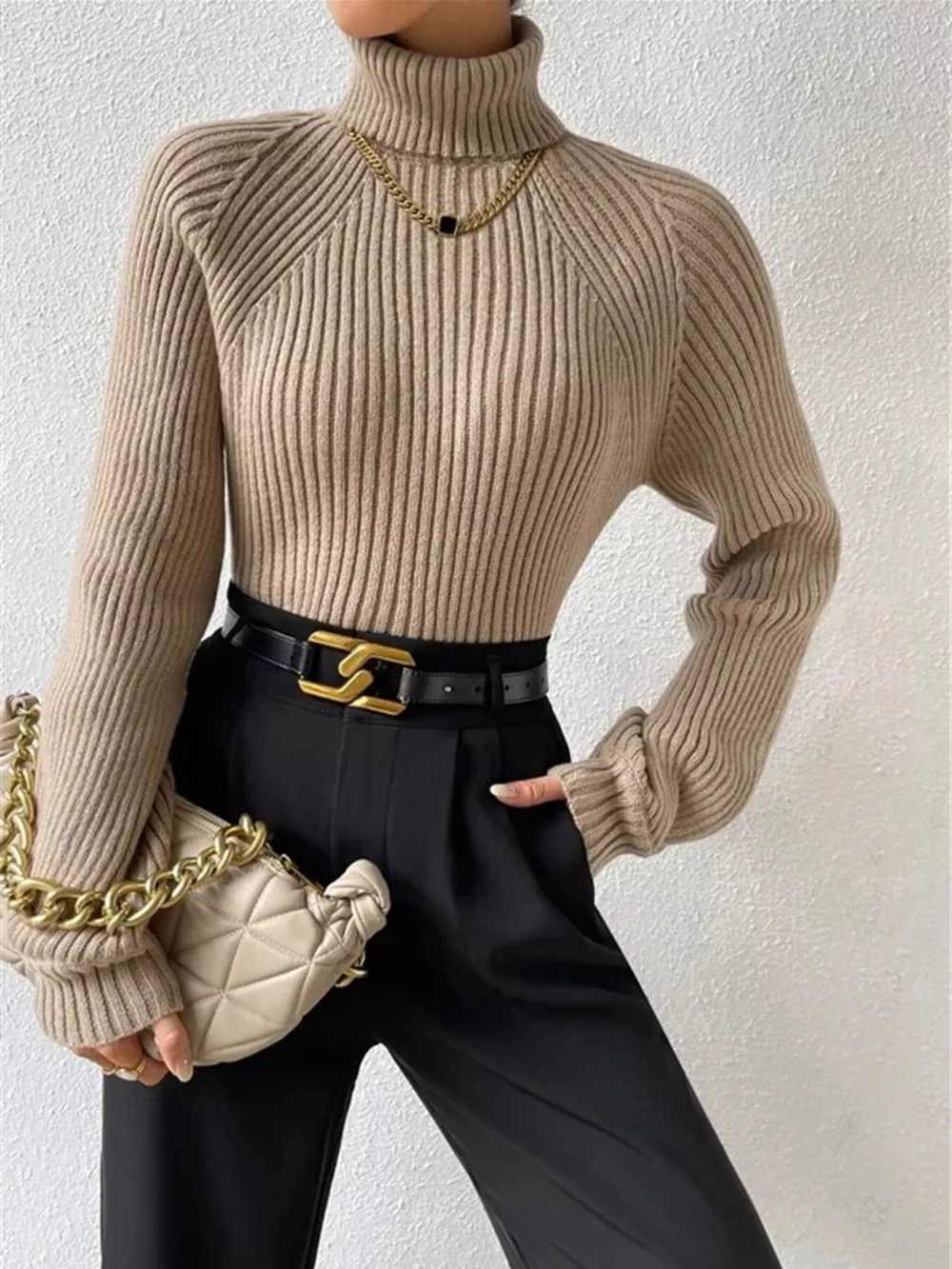 Ribbed Knit Turtleneck Sweater, image 7