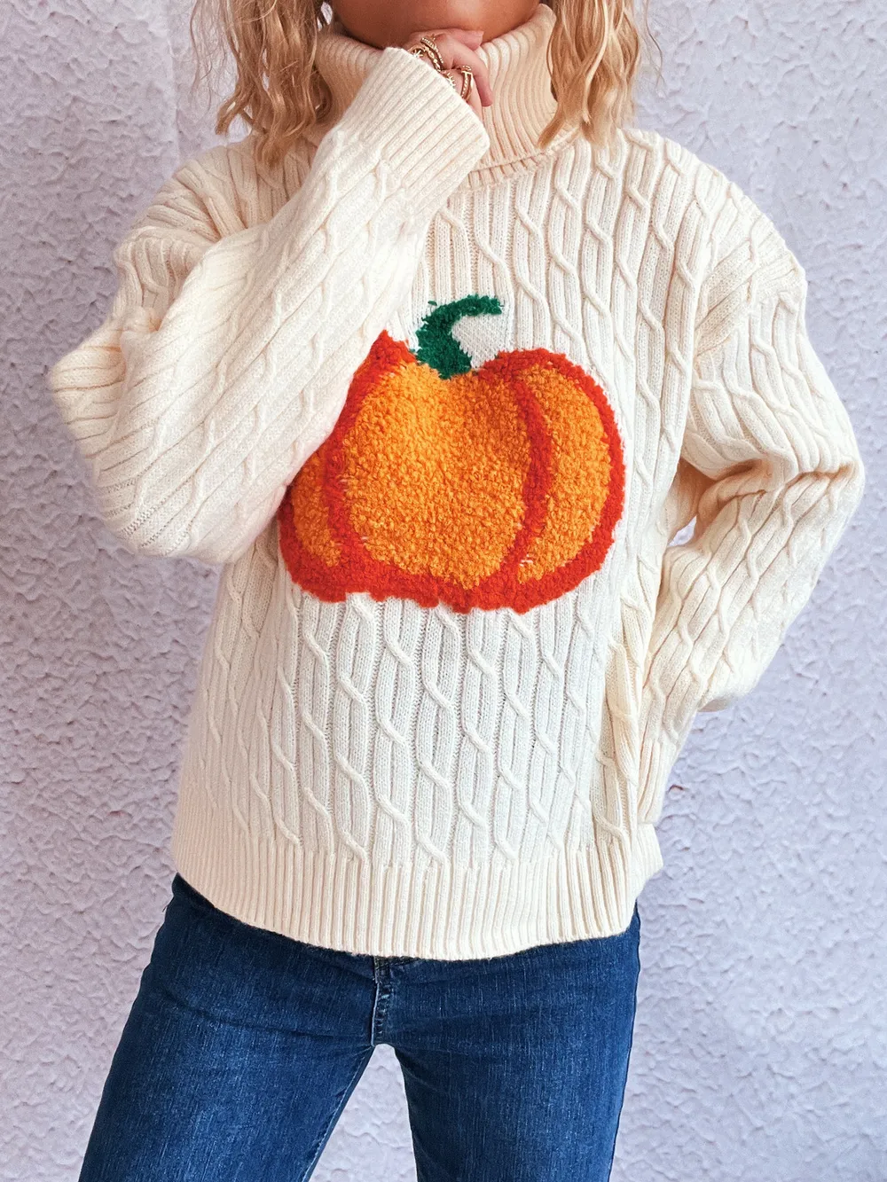 Pumpkin Turtleneck Long Sleeve Sweater, image 4