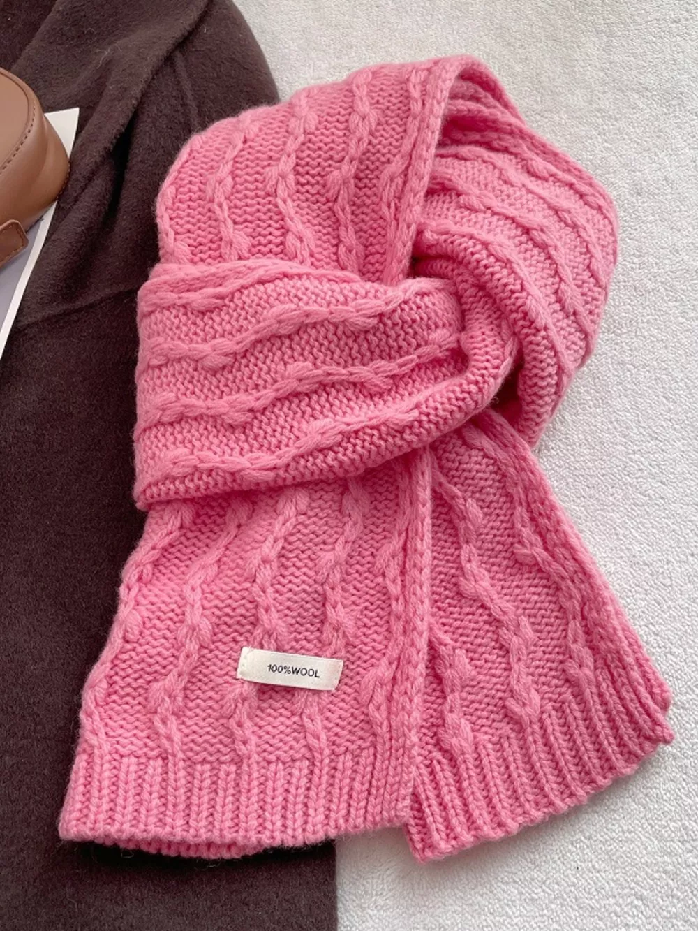 Wool Cozy Cable Knit Scarf, image 3