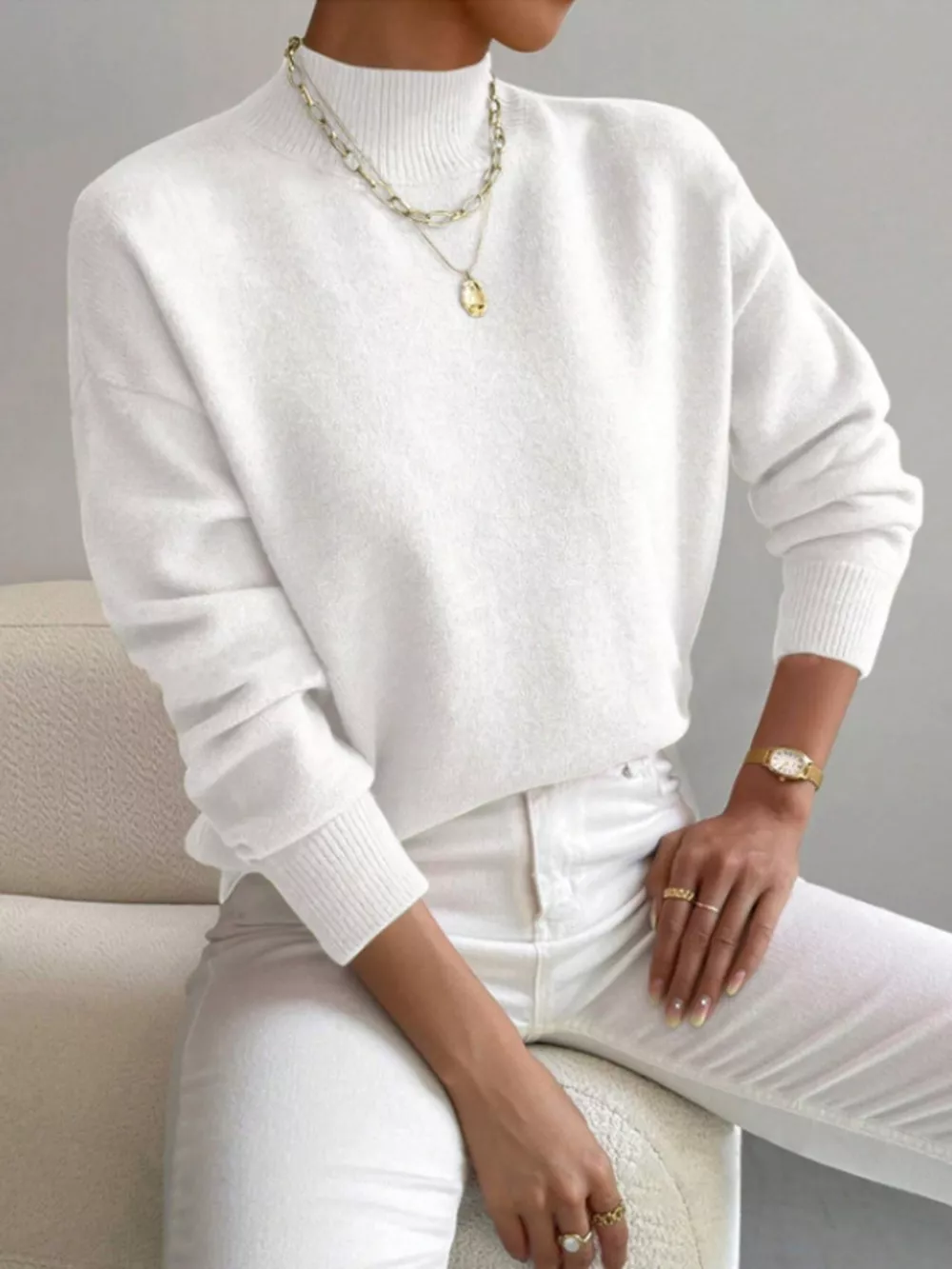 Mock Neck Dropped Shoulder Sweater, image 17
