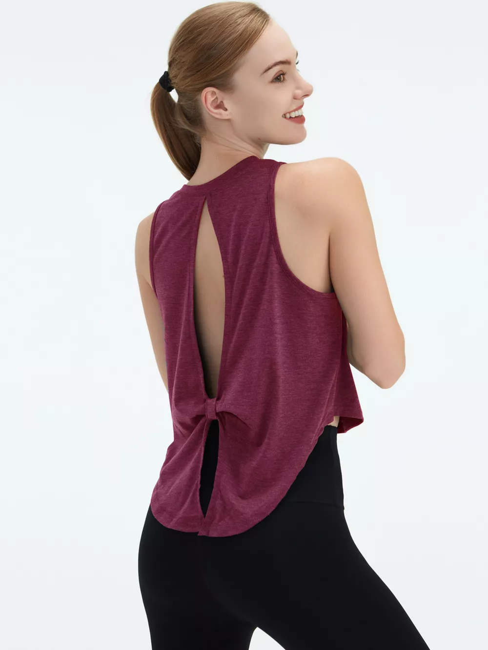 Cutout Back Round Neck Active Tank, image 19