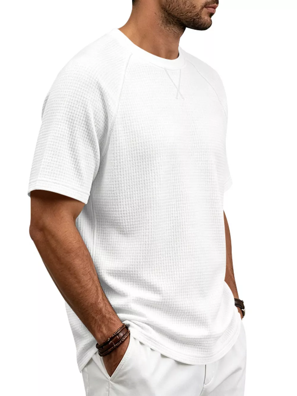 Men's Full Size Waffle Knit Raglan Short Sleeve T-Shirt Plus Size, image 17