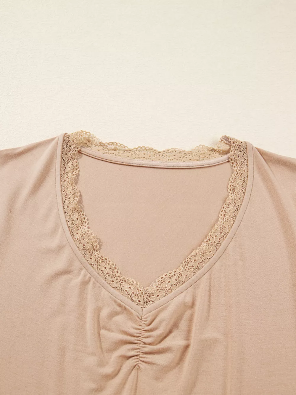 Lace-Trimmed Ruched Detail Long Sleeve T-Shirt, image 9