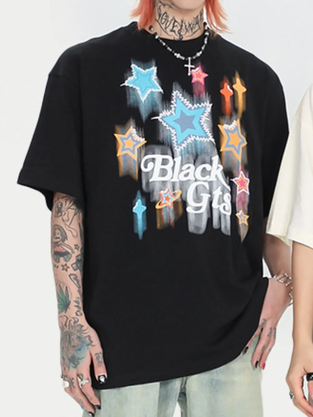 Men's Star Round Neck Oversized T-Shirt, image 3