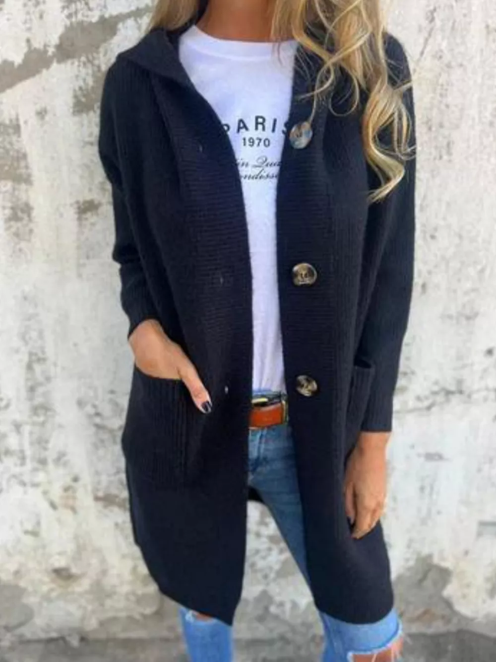 Full Size Button-Down Hooded Cardigan Plus Size