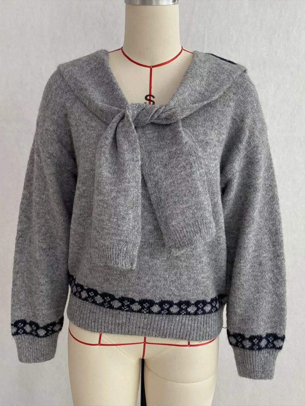 Scarf Detail Dropped Shoulder Sweater, image 19