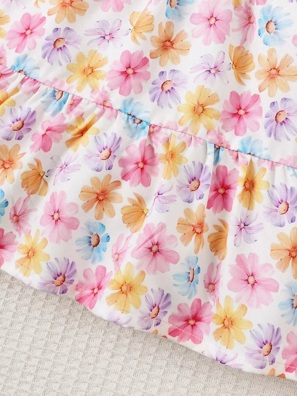 Children's Floral Print Puff Sleeve Ruffle Hem Dress, image 6