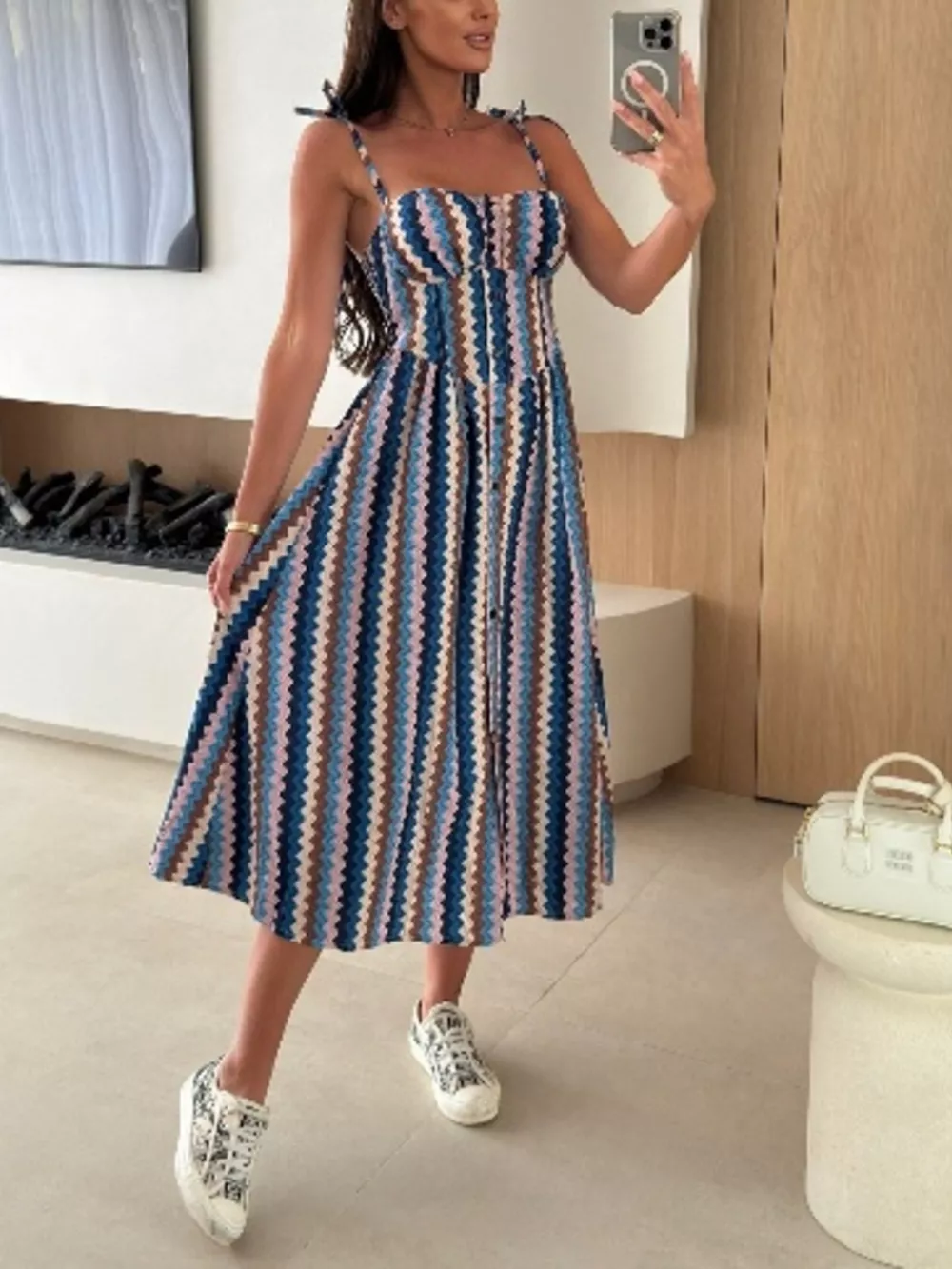 Printed Tie-Strap Midi Dress, image 30