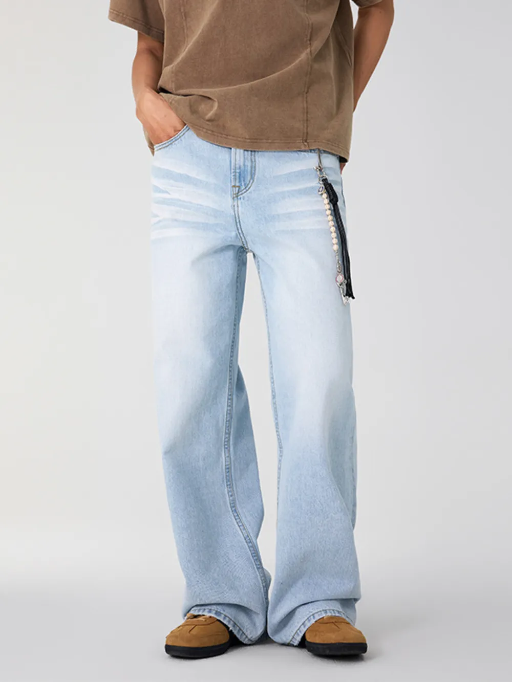 Men's Wash Wide Leg Jeans, image 4
