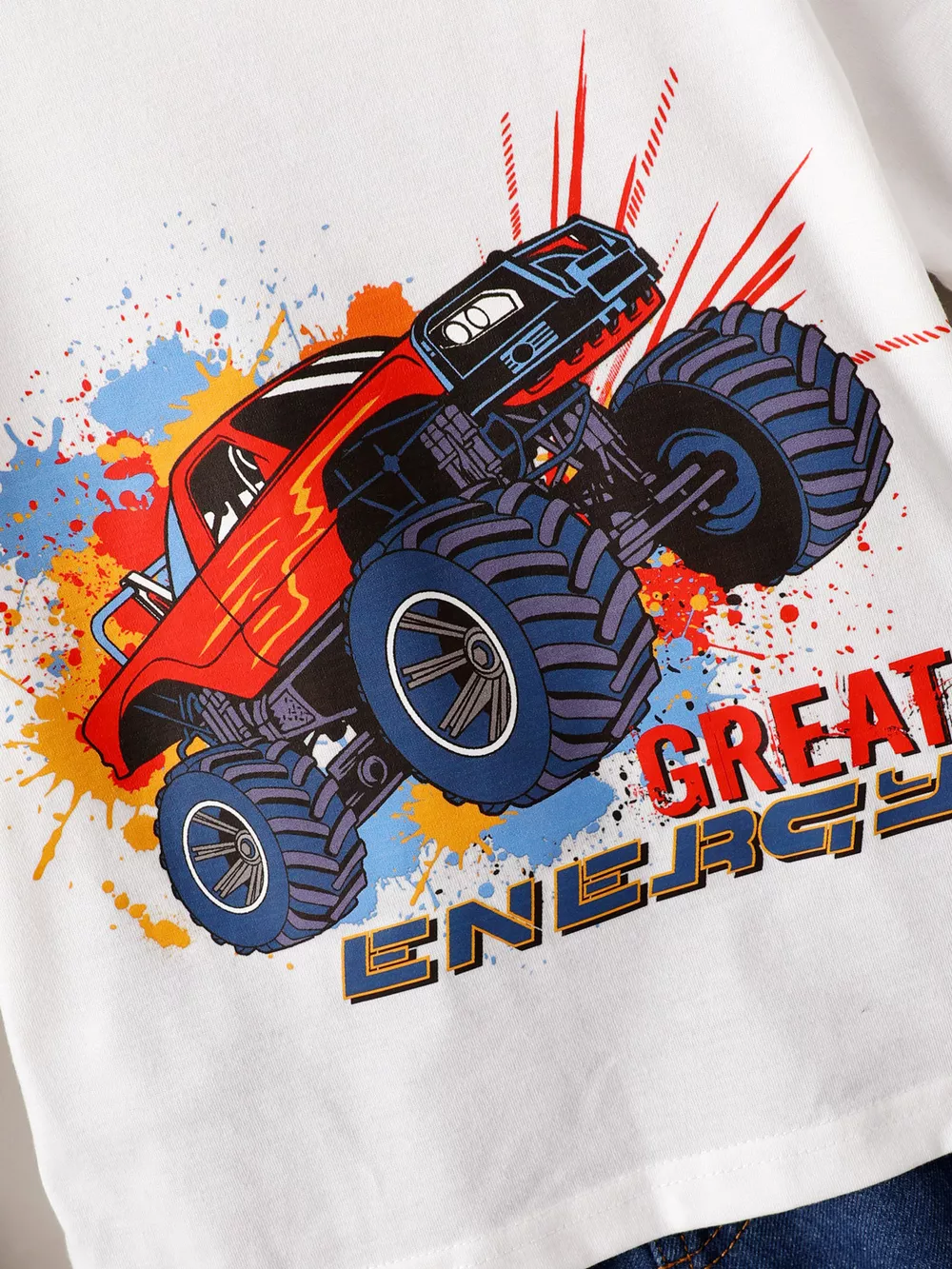 Children's Truck Graphic Tee & Ripped Denim Shorts Set, image 5