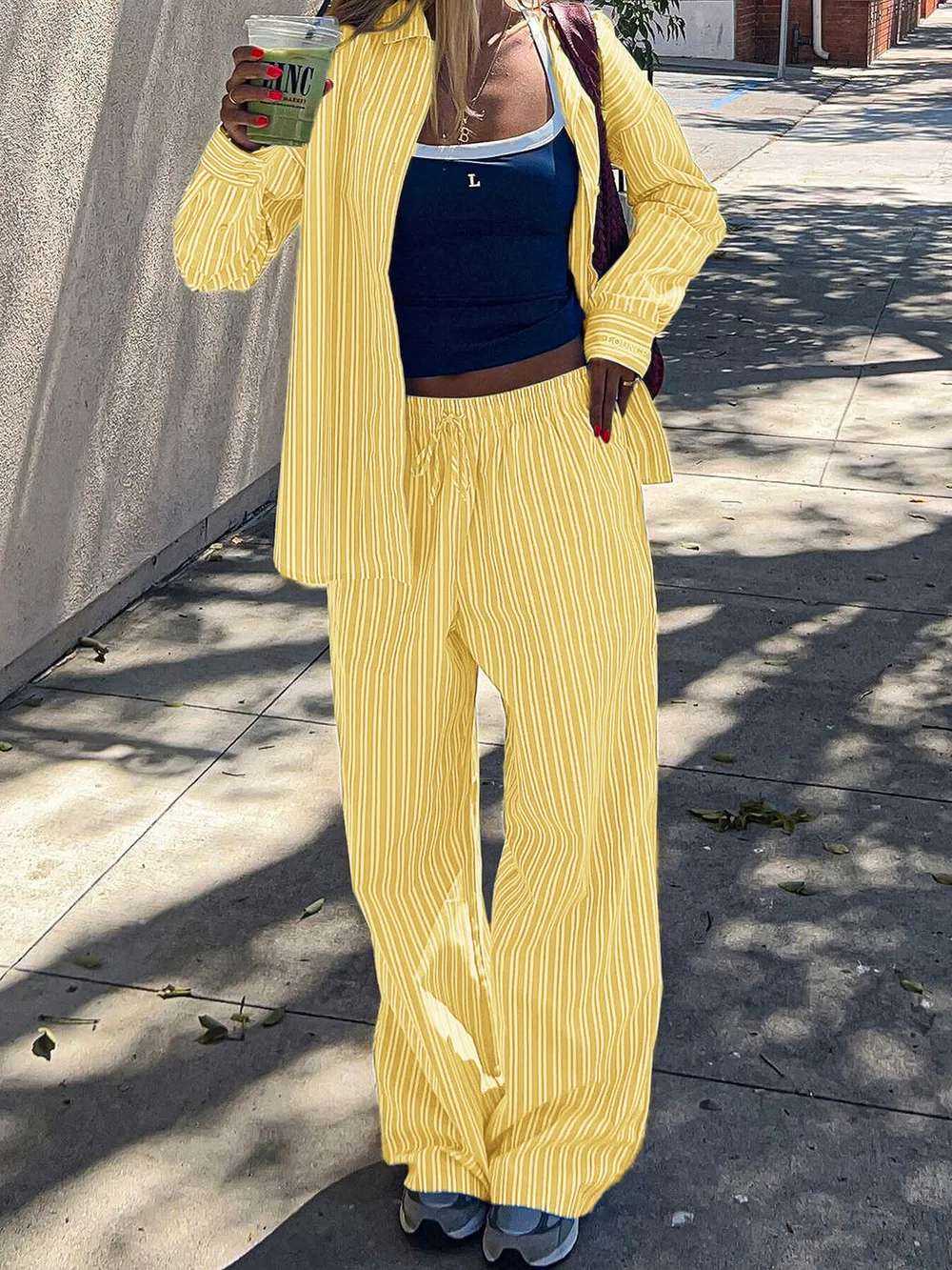 Striped Button Up Shirt and Pants Set, image 9