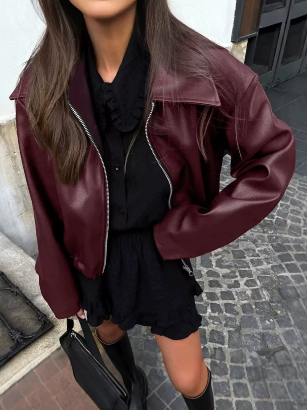 Faux Leather Zip Up Jacket, image 7