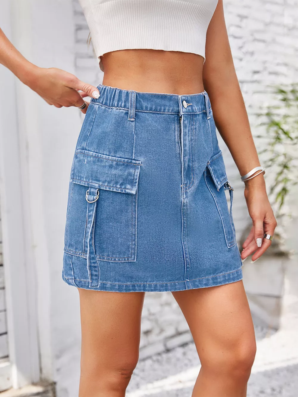 Casual Cargo Denim Skirt, image 5