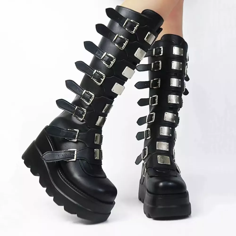 Multi-Buckle Platform Knee-High Boots, image 3