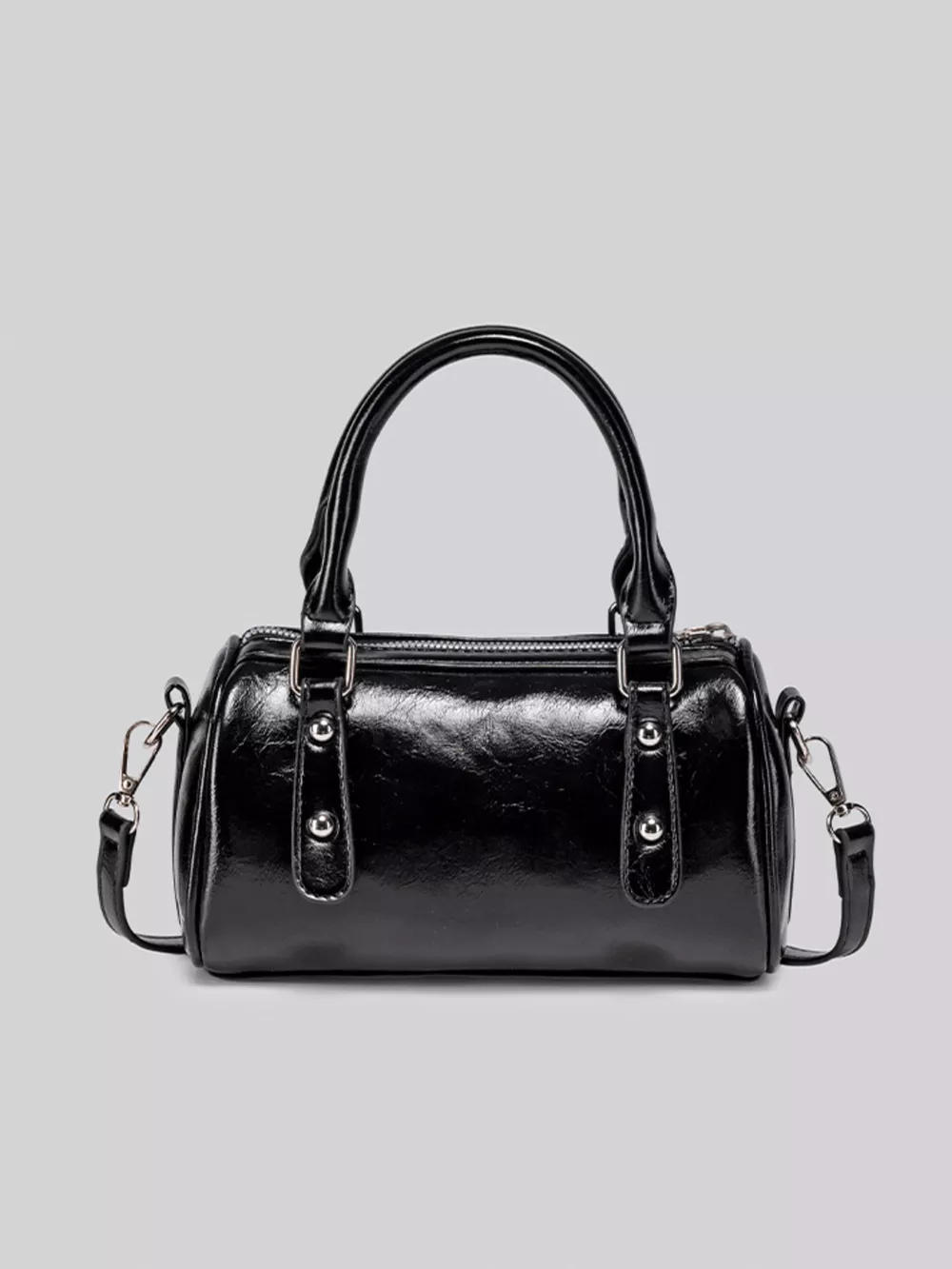 Elegant Patent Leather Mini Boston Crossbody Bag with Top Handle, image 4
