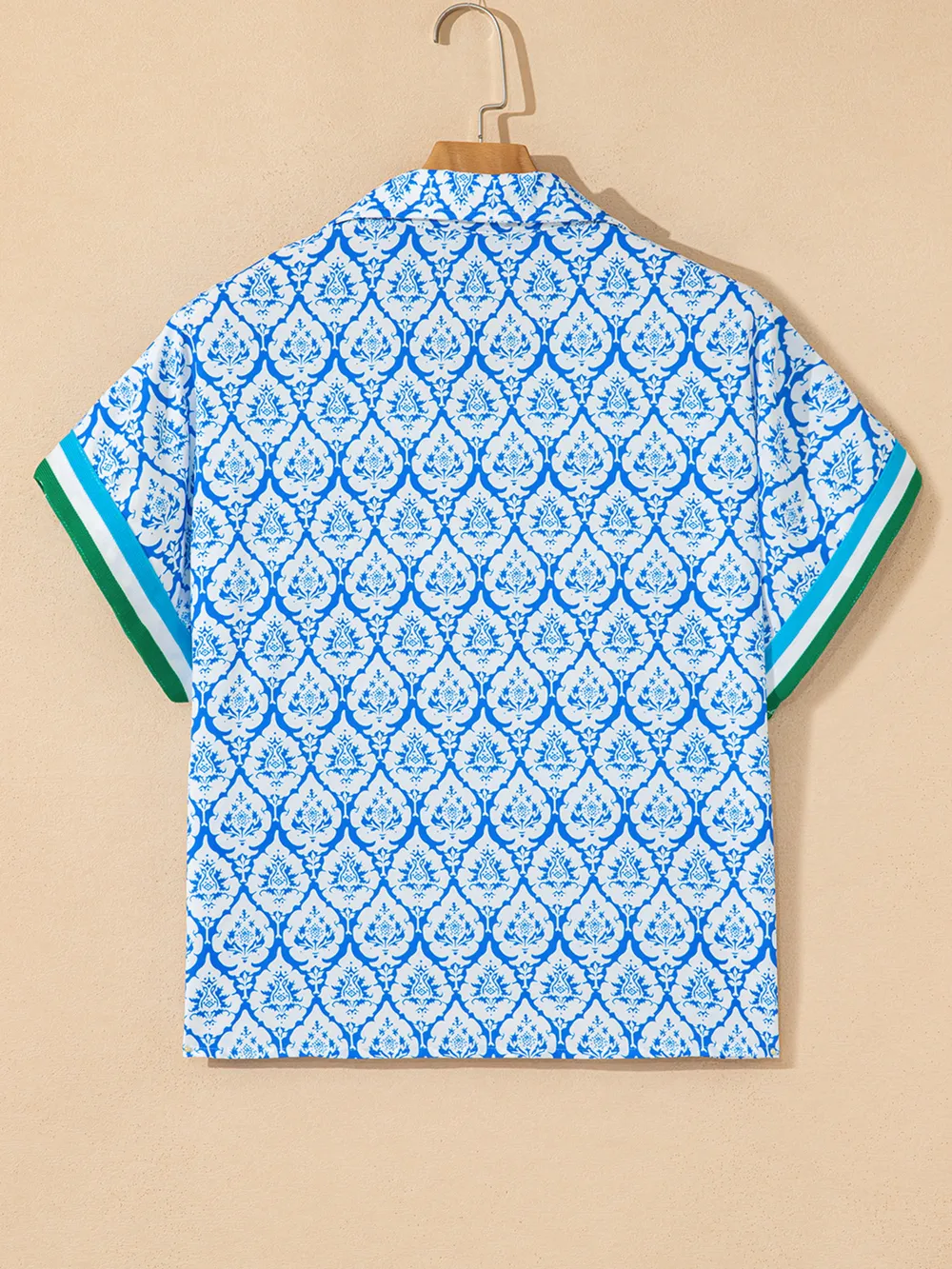 Western Print Zipped Collar Short Sleeve Summer Blouse Top, image 7