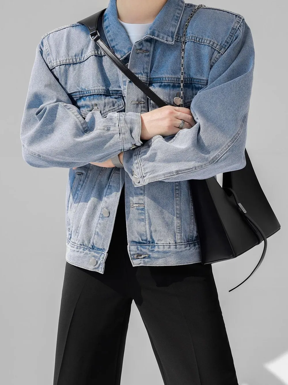 Men's Plus Size Button Up Long Sleeve Denim Jacket, image 7