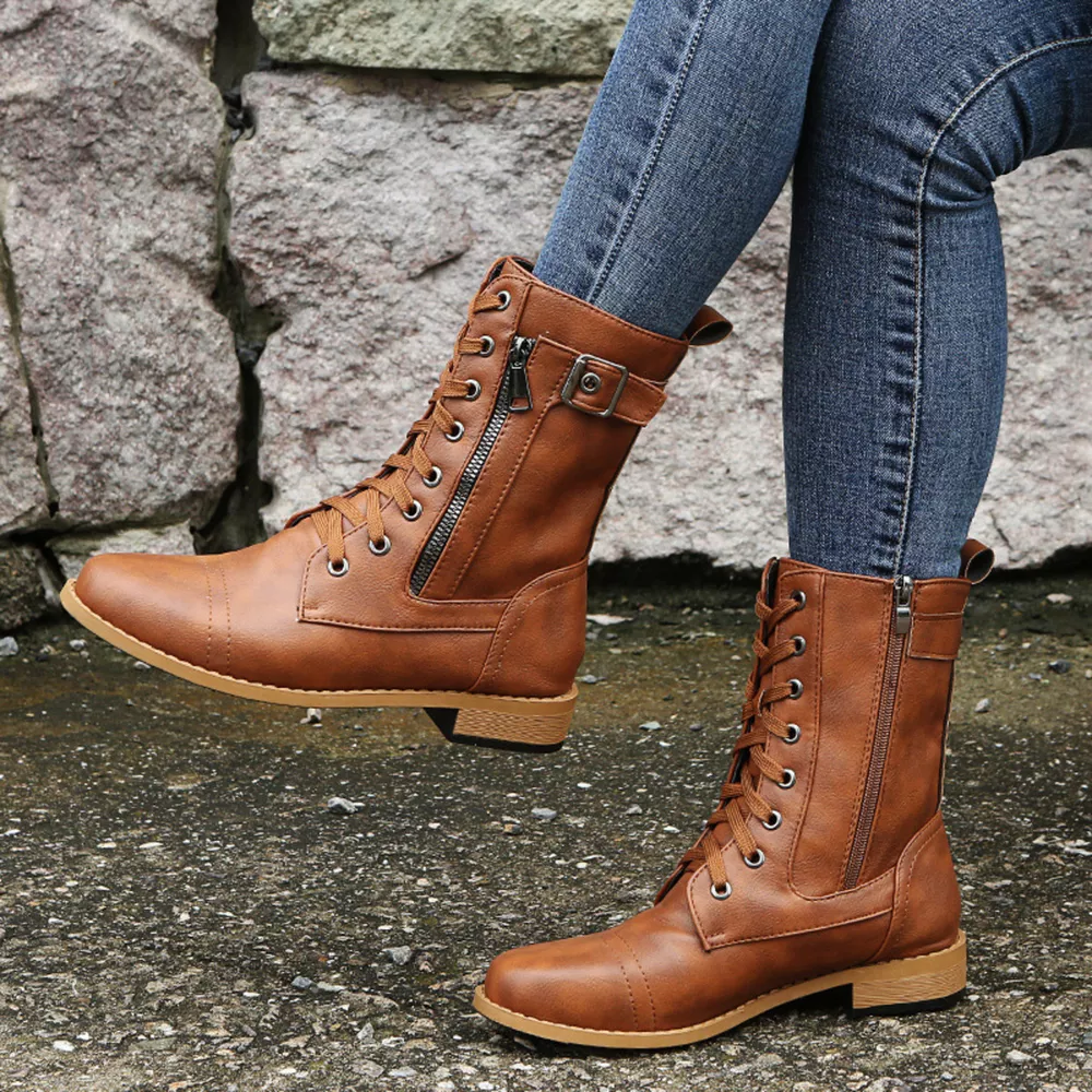 Lace-Up Ankle Boots with Zipper Detail, image 8