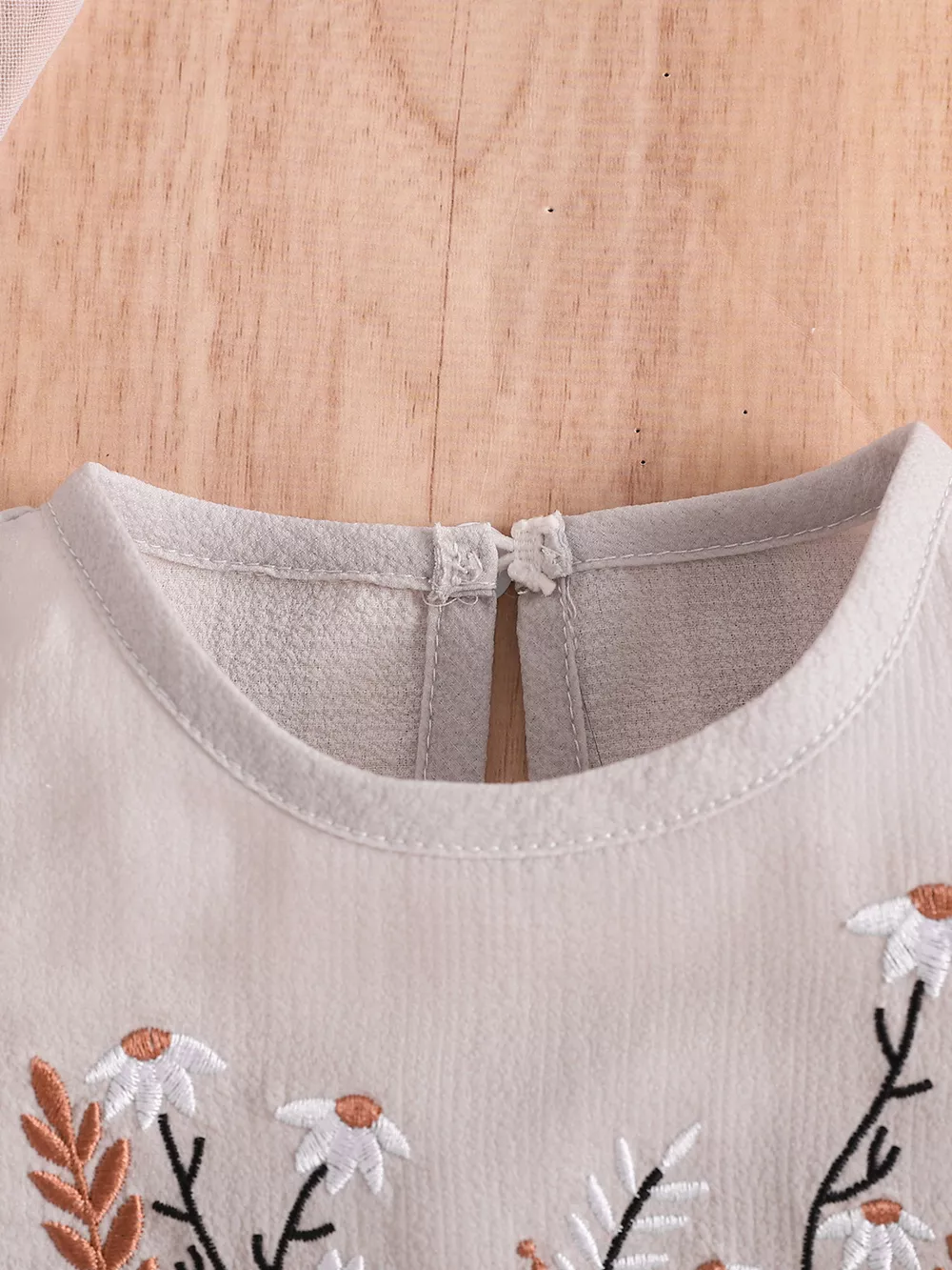 Children's Floral Embroidered Striped Top and Bottom Set, image 2