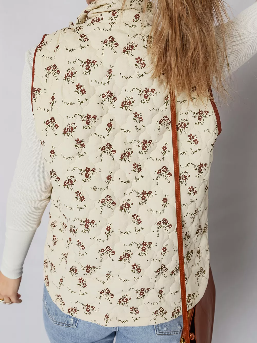 Floral Print Zip Up Quilted Vest, image 4