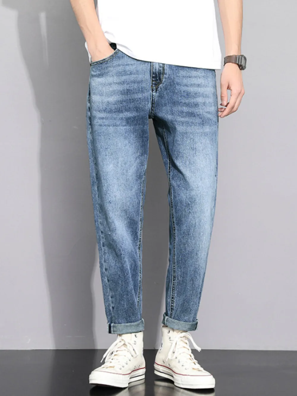 Men's Washed Straight Leg Jeans, image 2