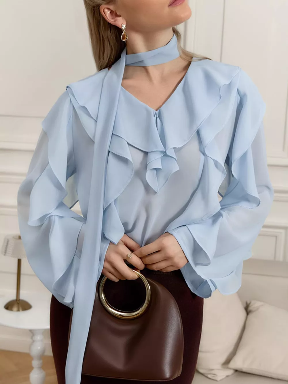 Ruffle Trim Chiffon Blouse, image 2
