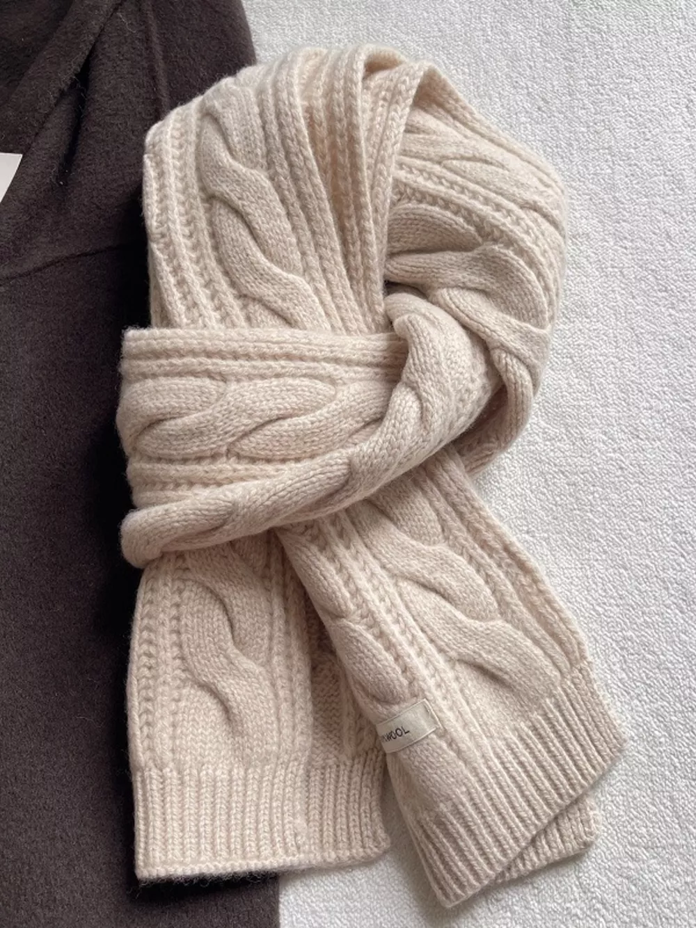 Wool Cable Knit Winter Scarf, image 7