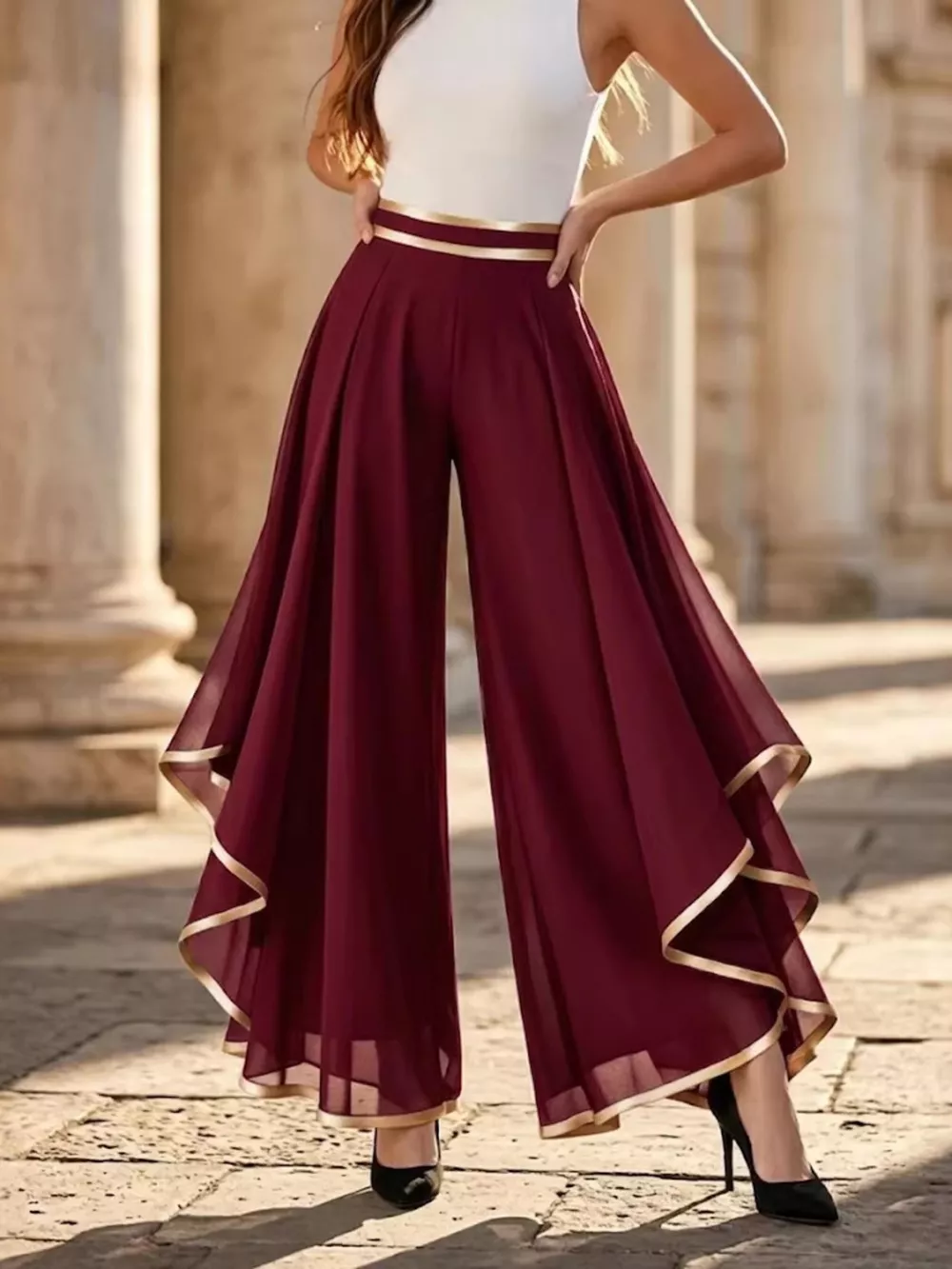 Full Size High-Waisted Chiffon Wide-Leg Pants Plus Size, image 2