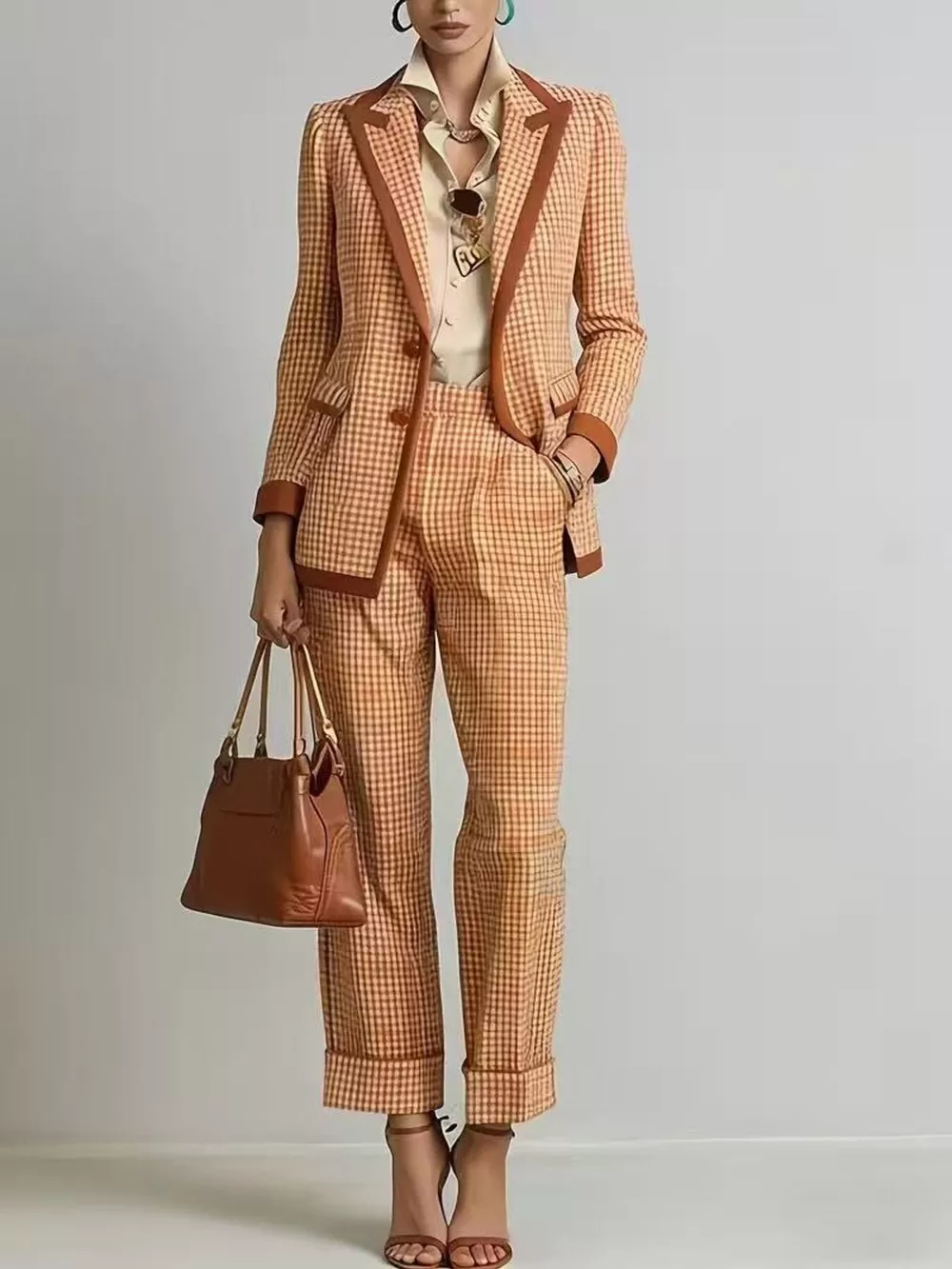 Plaid Blazer and Pants Suit Set, image 3