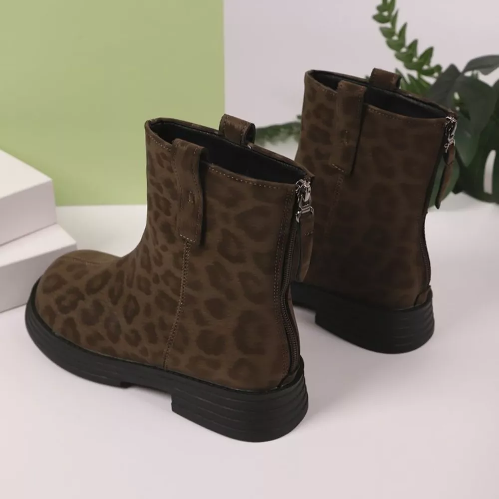 Leopard Round Toe Block Heels Boots, image 5