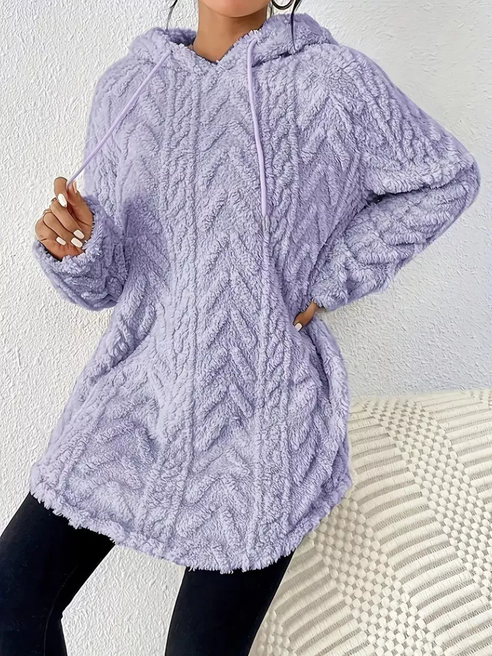 Cozy Textured Drawstring Fleece Hoodie, image 20