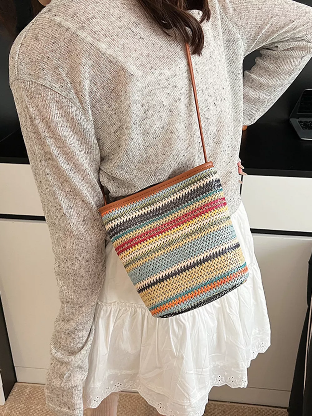 Woven Striped Crossbody Bag, image 2
