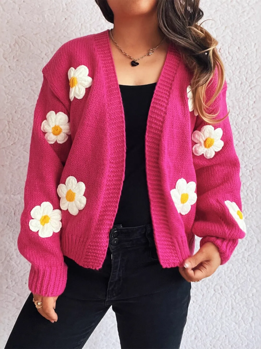 Flower Open Front Long Sleeve Cardigan, image 16