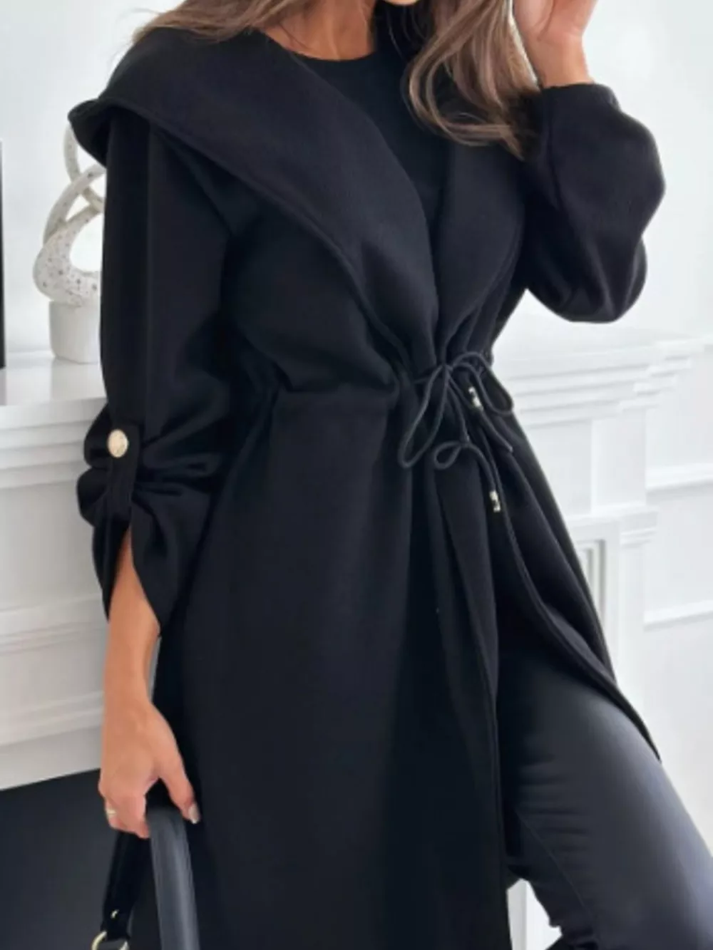 Full Size Hooded Drawstring Waist Casual Outerwear Plus Size, image 6