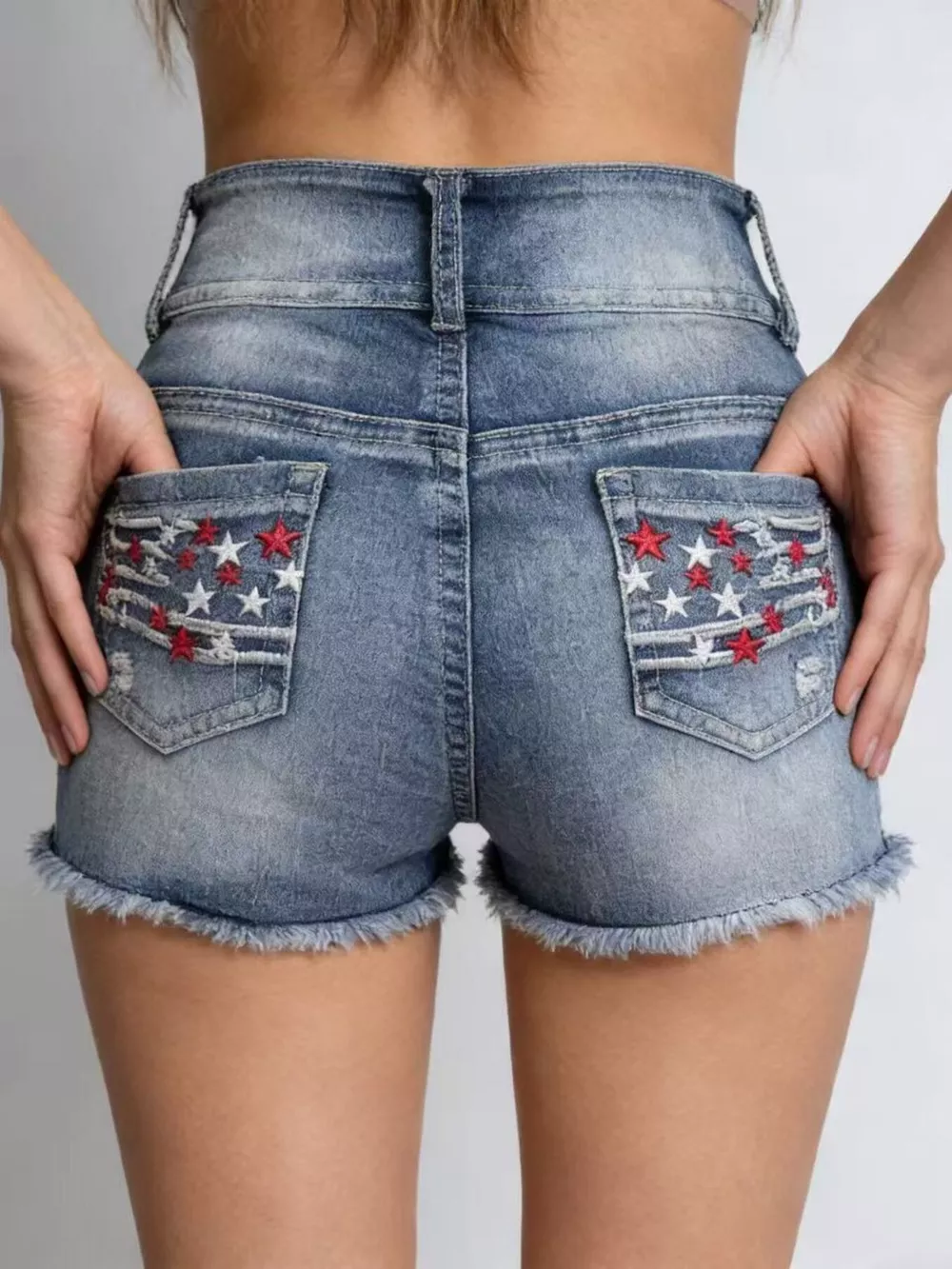 American Flag Distressed Denim Shorts, image 2