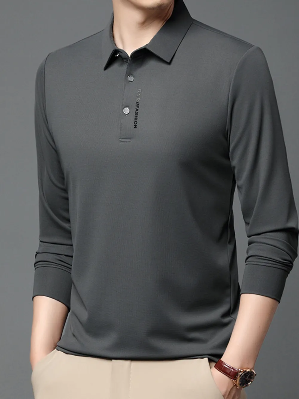 Men's Plus Size Long Sleeve Polo with Classic Collar, image 5