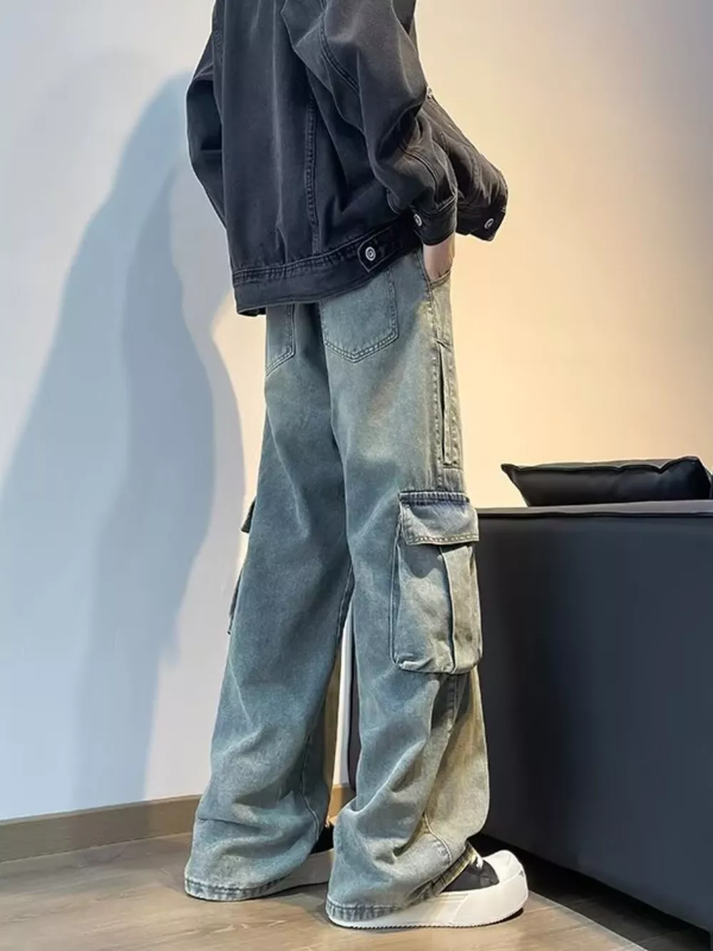 Men's Full Size Vintage Wash Wide Leg Jeans Plus Size, image 4