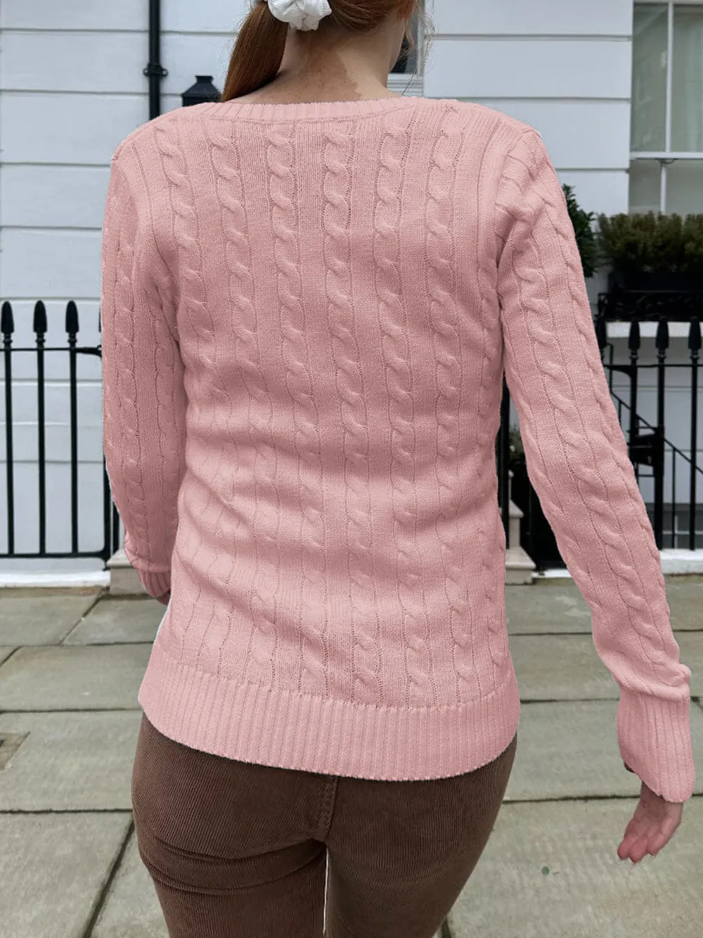 Cable Knit V-Neck Sweater, image 12