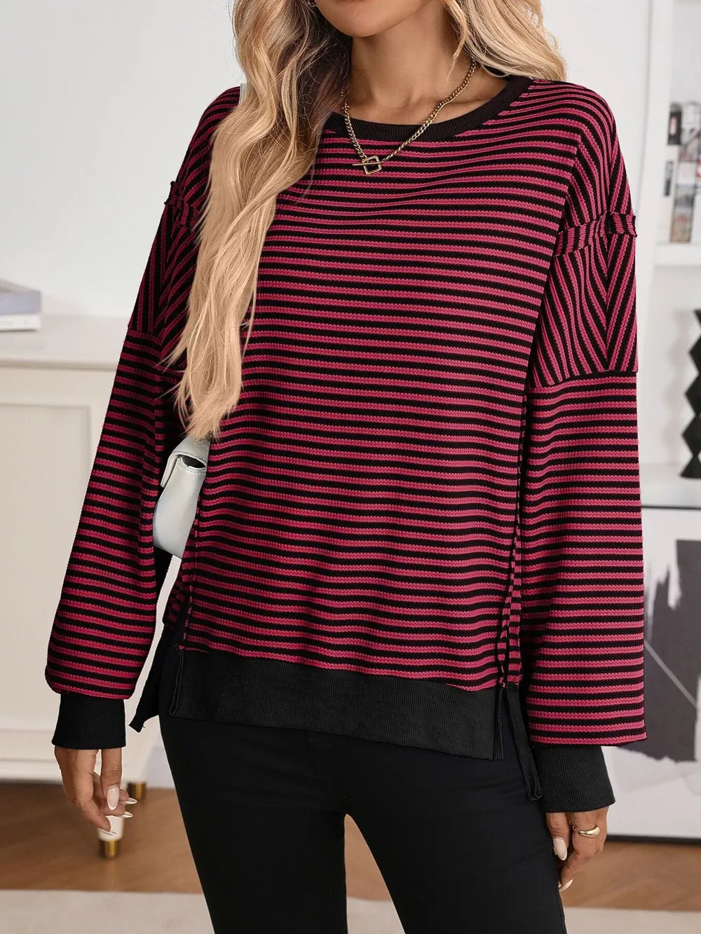 Exposed Seam Striped Contrast Sweatshirt, image 17