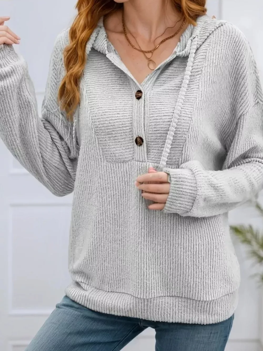 Button-Front Drawstring Hoodie, image 20