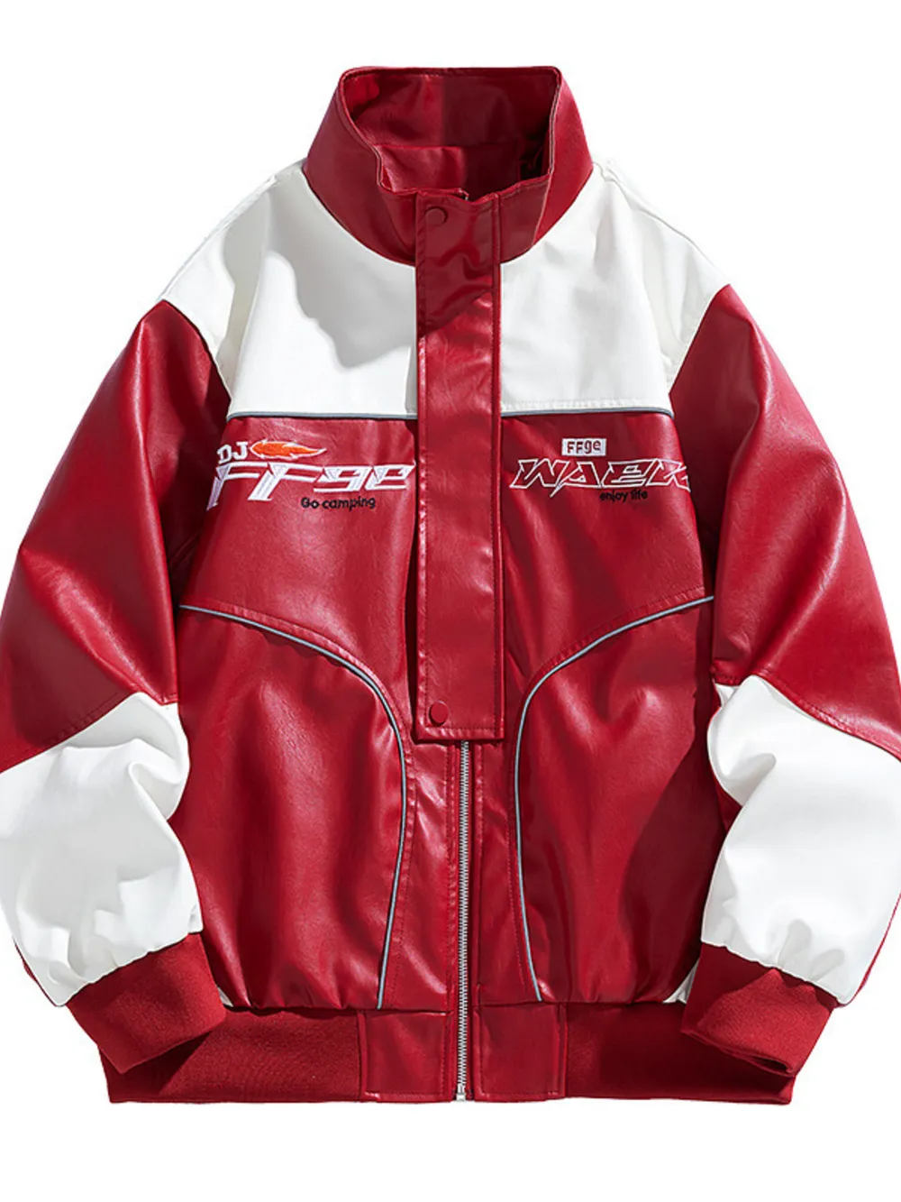 Men's Plus Size Racing Style Leather Jacket, image 4