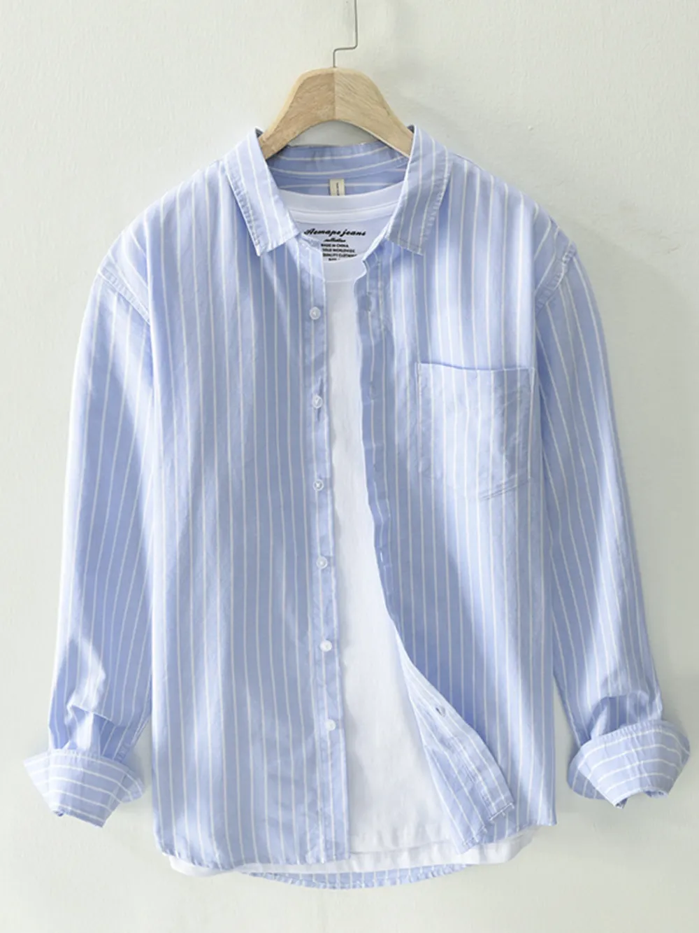 Men's Plus Size Striped Button Up Long Sleeve Shirt
