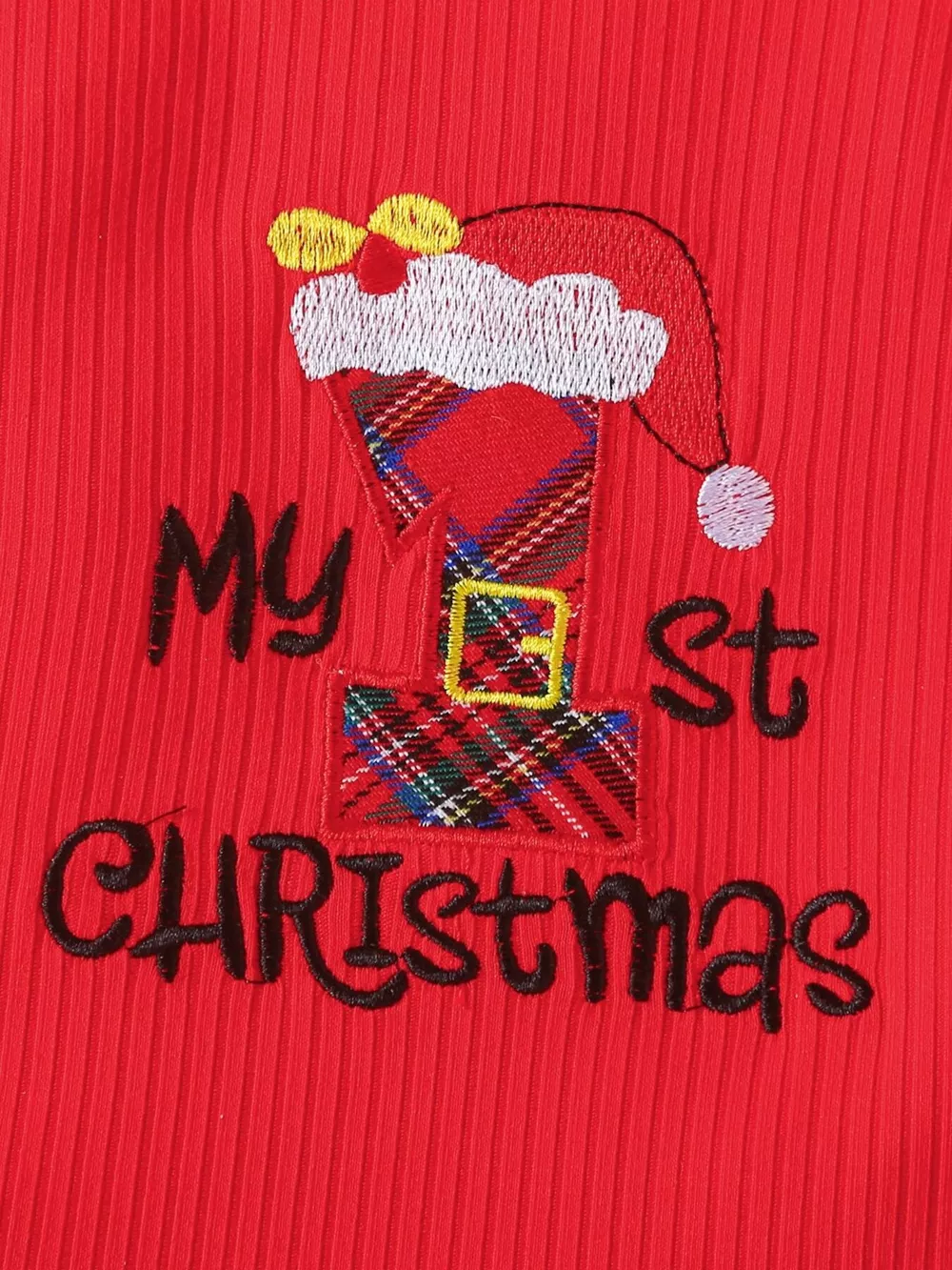 Children's First Christmas Bodysuit and Plaid Dress Outfit Set with Headband, image 5