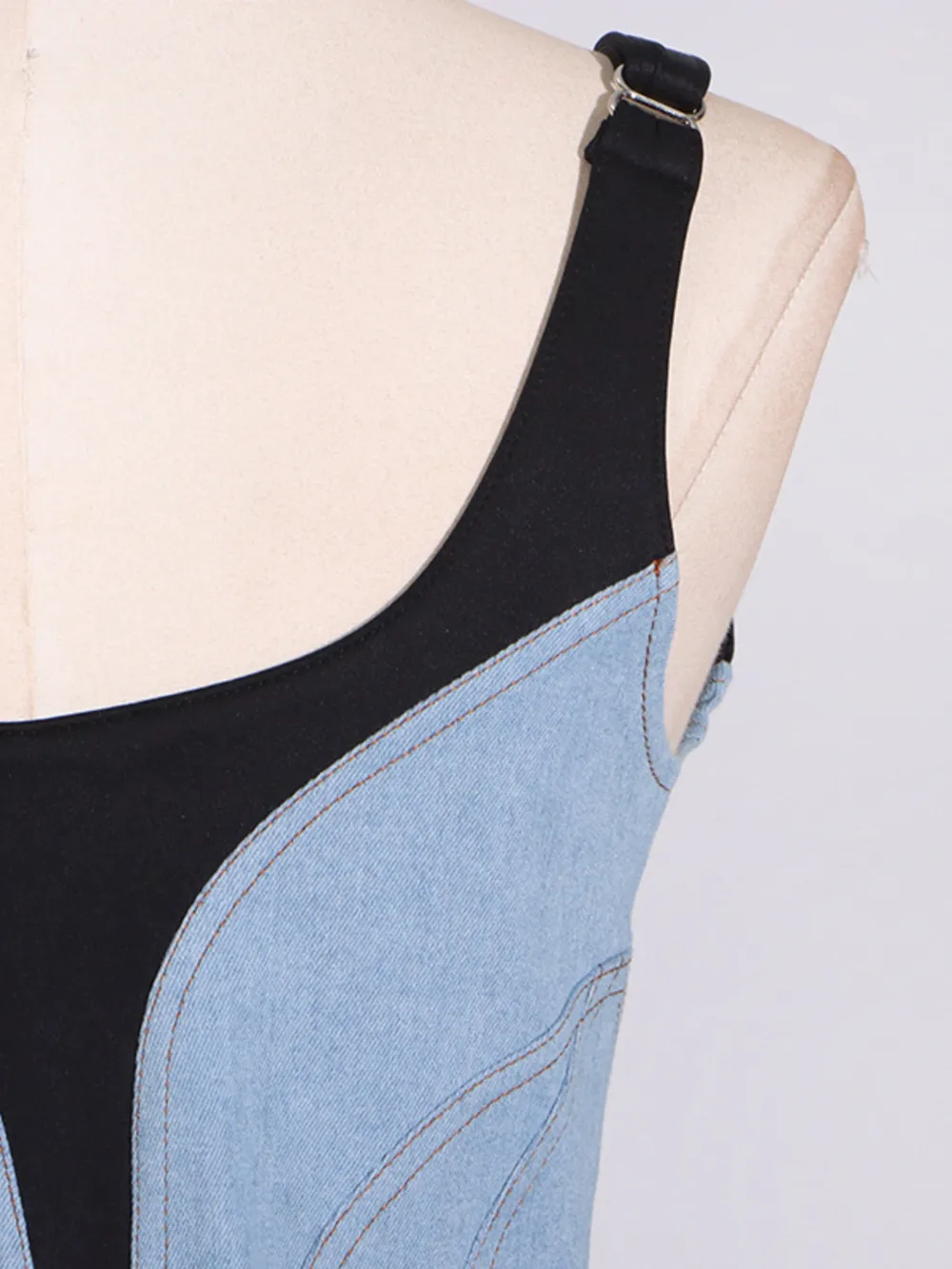 Contrast Adjustable Strap Denim Dress, image 8