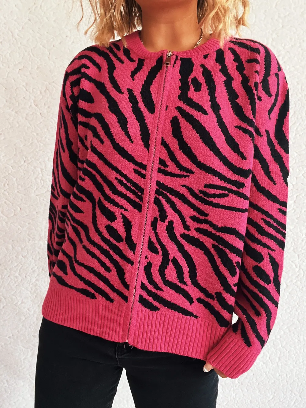 Zebra Print Zip Up Cardigan, image 25