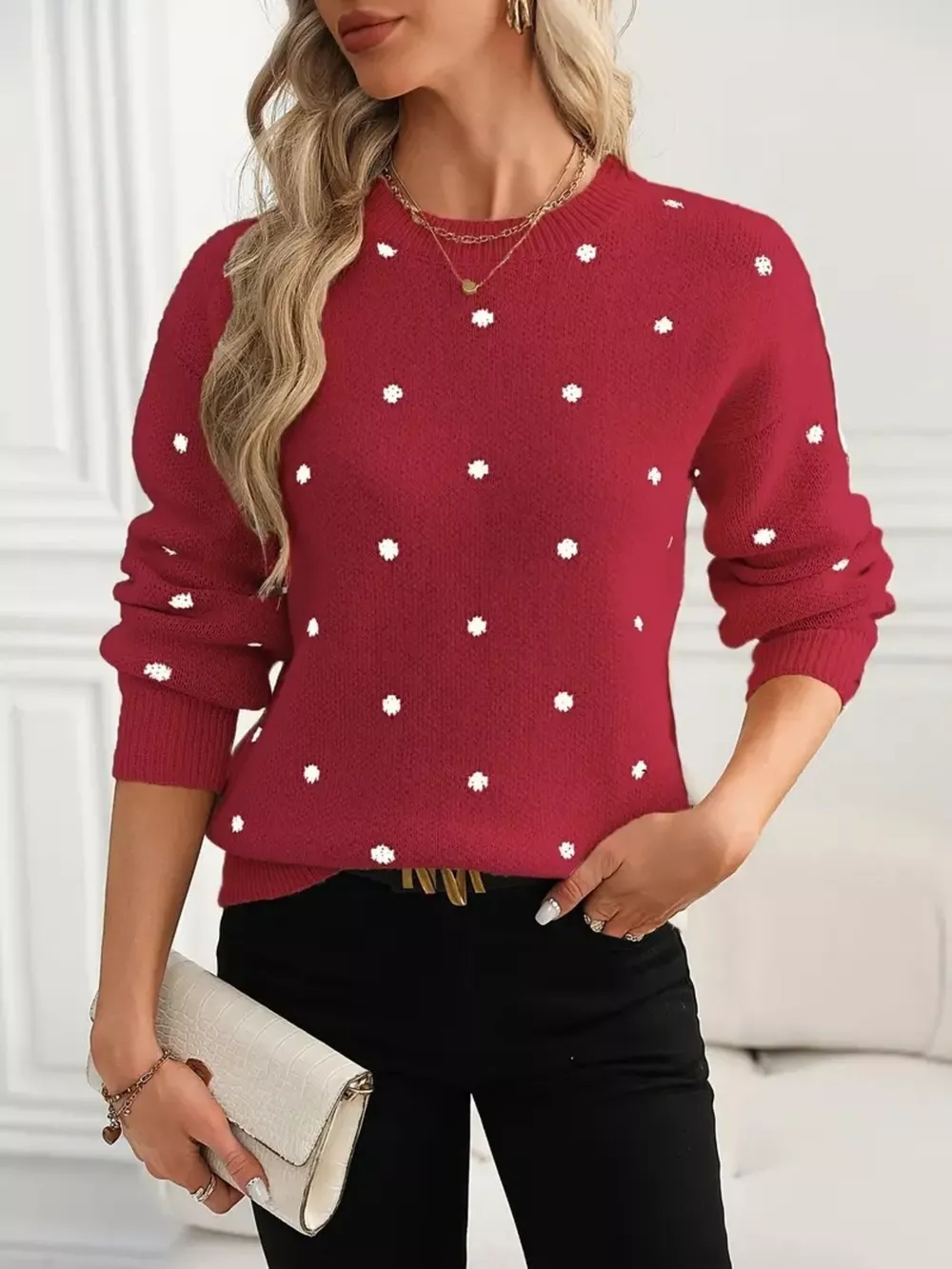 Polka Dot Round Neck Sweater, image 2