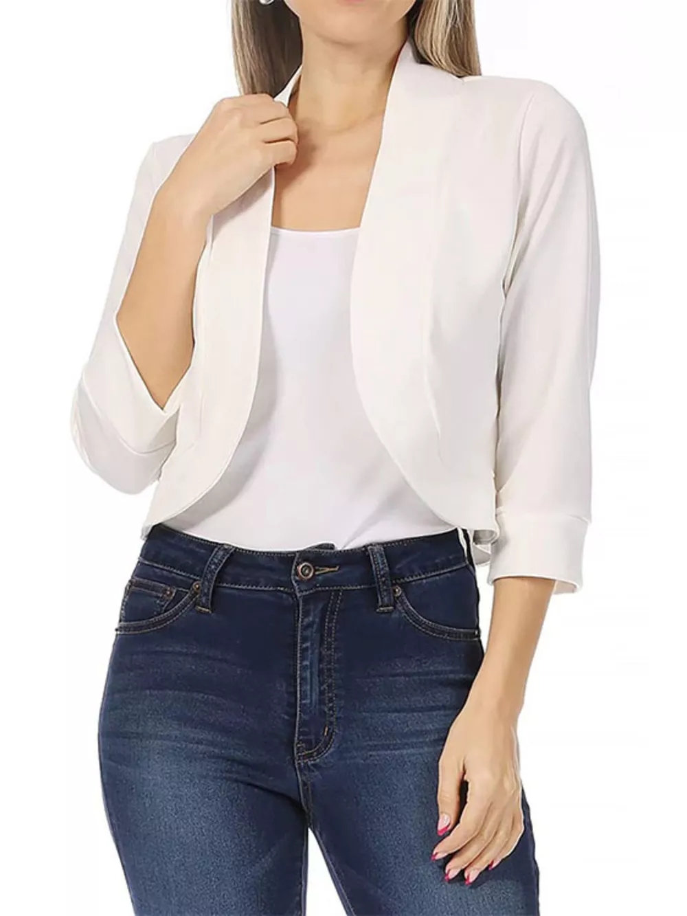 Full Size Cropped Open Front Blazer Plus Size, image 11
