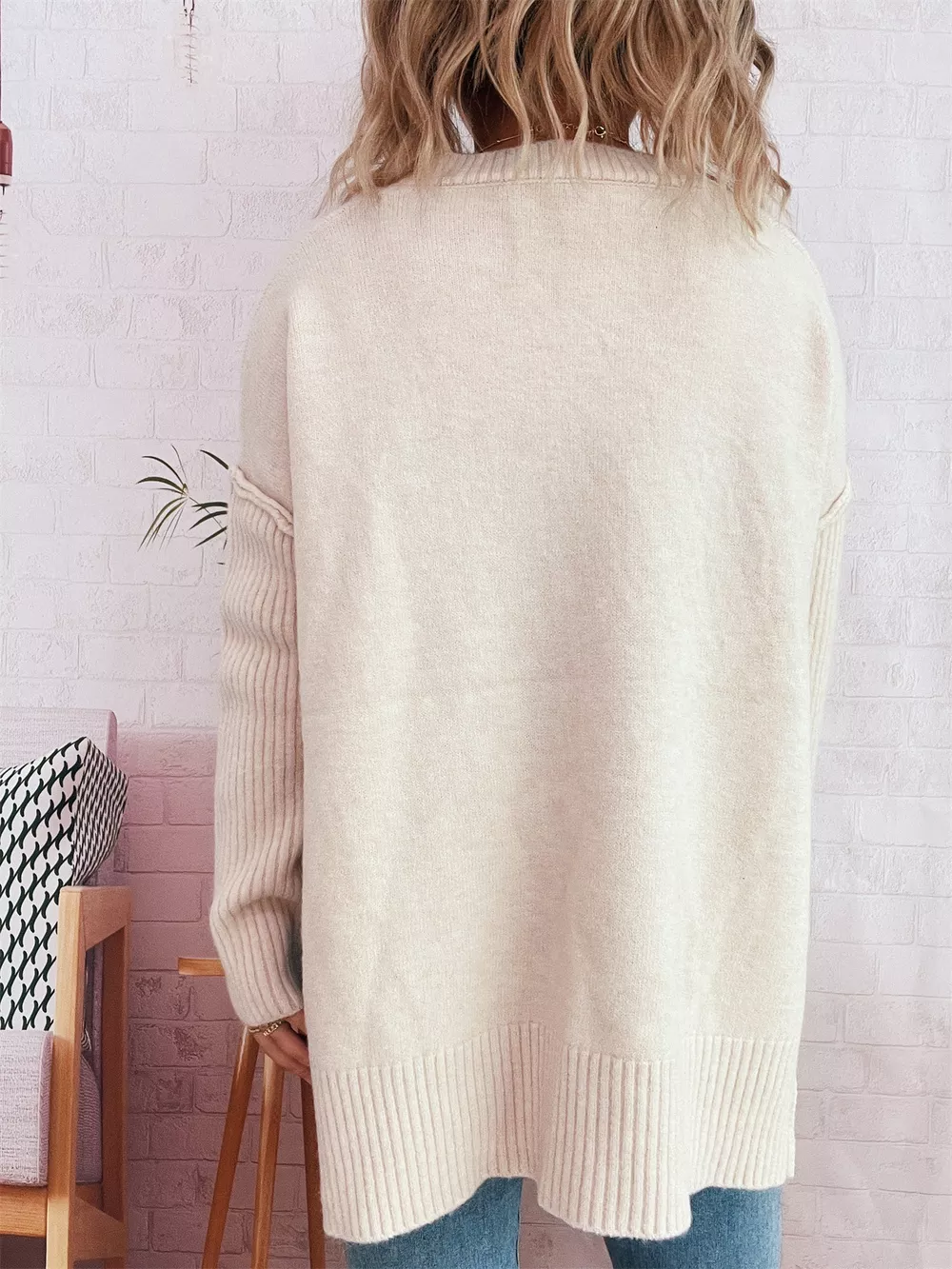 V-Neck Dropped Shoulder Sweater, image 6