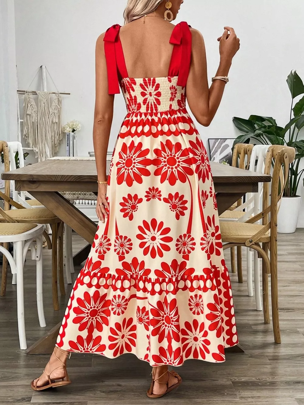 Floral Print Tie-Shoulder Midi Dress, image 3