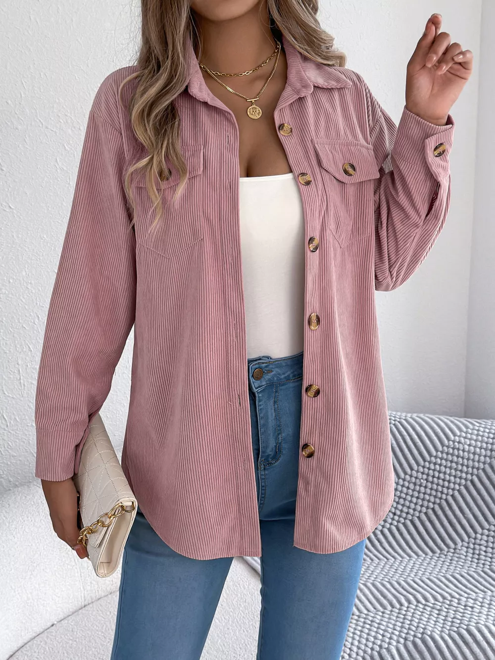 Casual Corduroy Button-Up Shacket, image 14